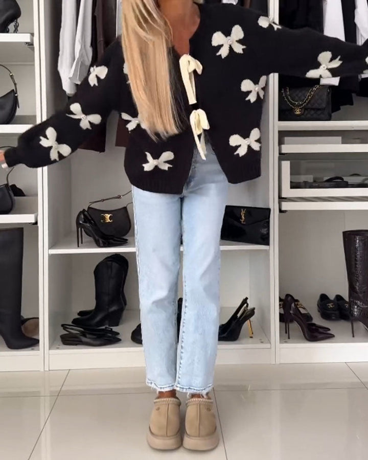 ESMERALDA - CARDIGAN DE CINTA CON DETALLES DE PERLAS A LA MODA