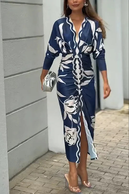 EUGENIA - VESTIDO CON ESTAMPADO INSPIRADO EN BRASIL, FRUNCIDO Y CON ABERTURA