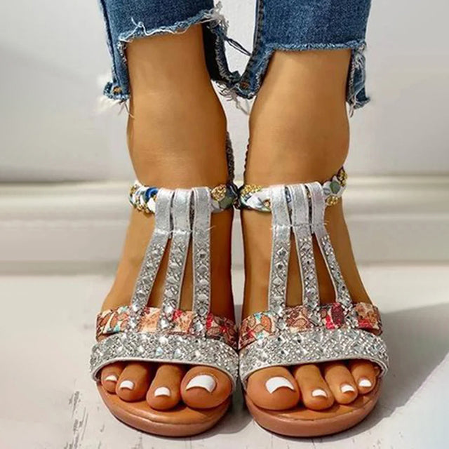 LINDY - SANDALIAS ELEGANTES DE CUÑA CON DETALLES DE CRISTALES