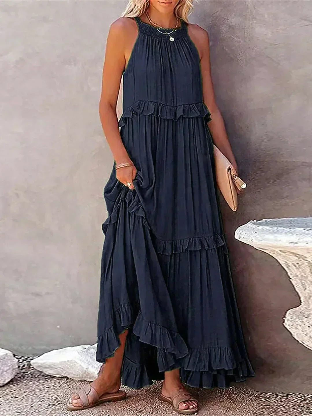 Emilia - Vestido Maxi Halter con Volantes