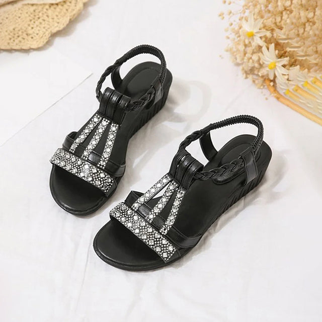 LINDY - SANDALIAS ELEGANTES DE CUÑA CON DETALLES DE CRISTALES