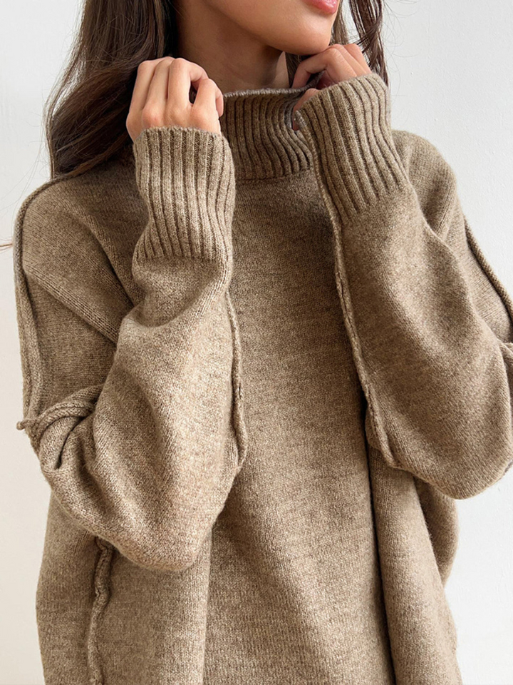 LAURIE - CONJUNTO DE SUÉTER DE CUELLO ALTO LISO Y PANTALONES