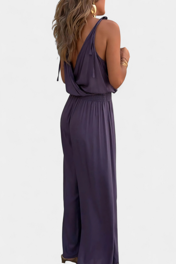 DONELLA - MONO ELEGANTE DE PIERNA ANCHA CON ESCOTE EN V Y BORDADO