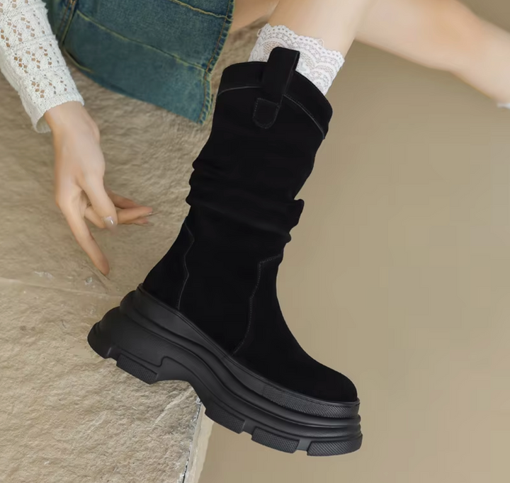 Ella – Botas con Plataforma Gruesa de Cuero
