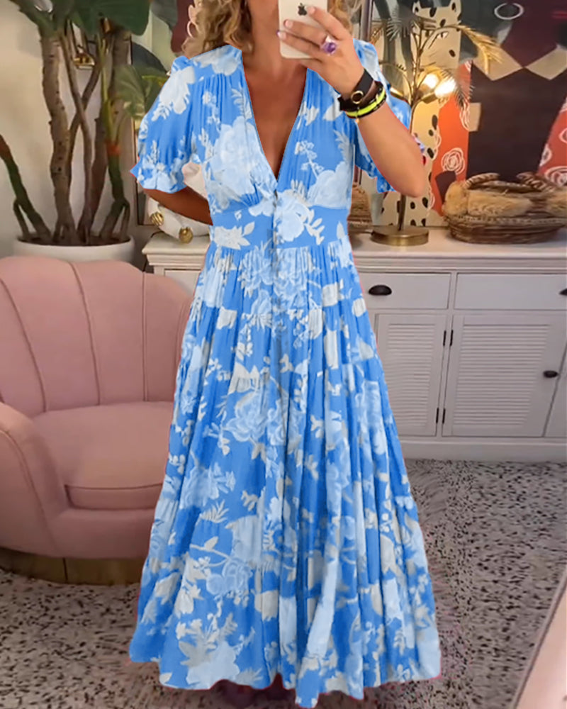 Catrisa™ - Vestido con Bolsillo y Escote en V con Estampado Floral