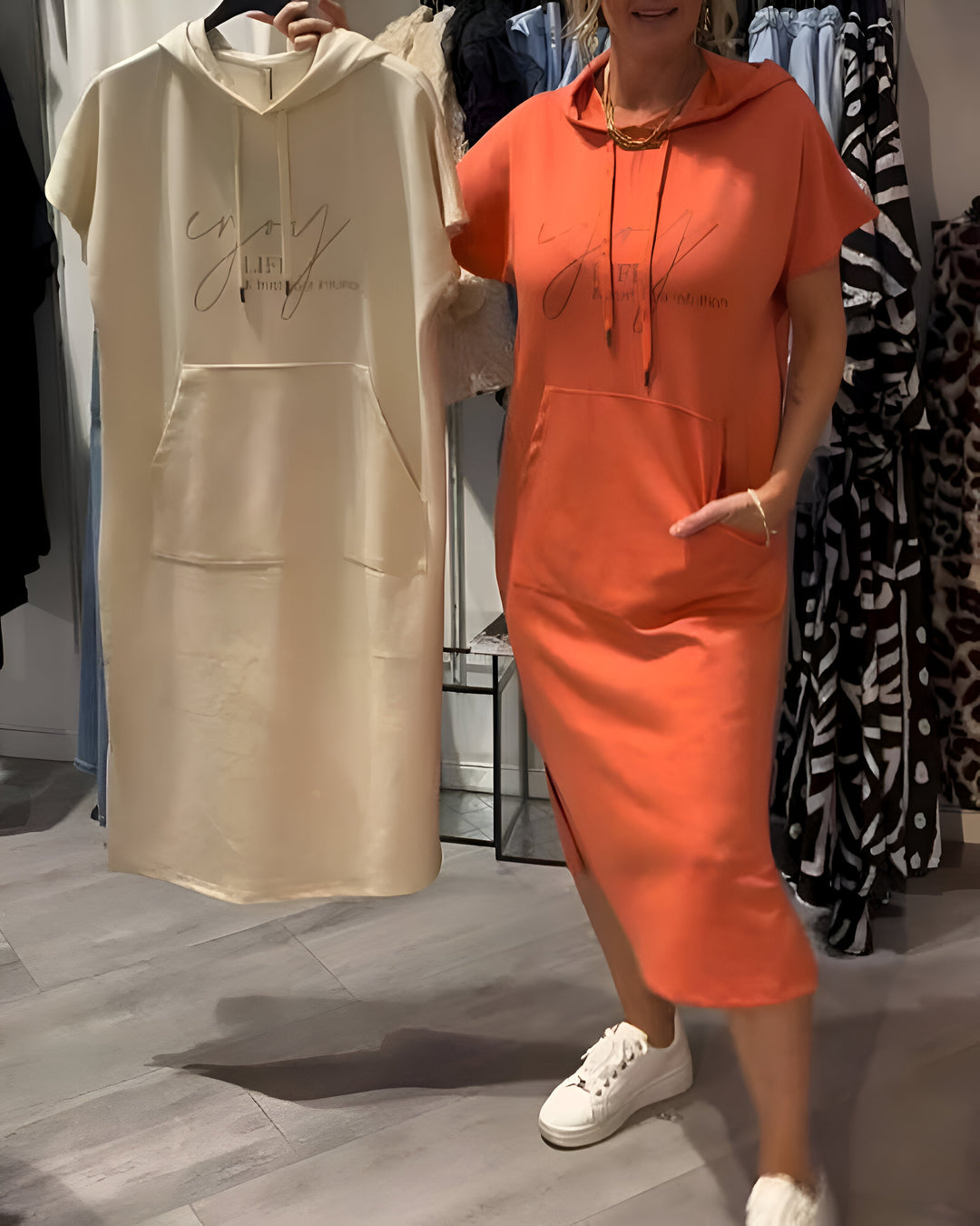 CECILLE - VESTIDO RELAJADO CON CAPUCHA PARA DESCANSAR