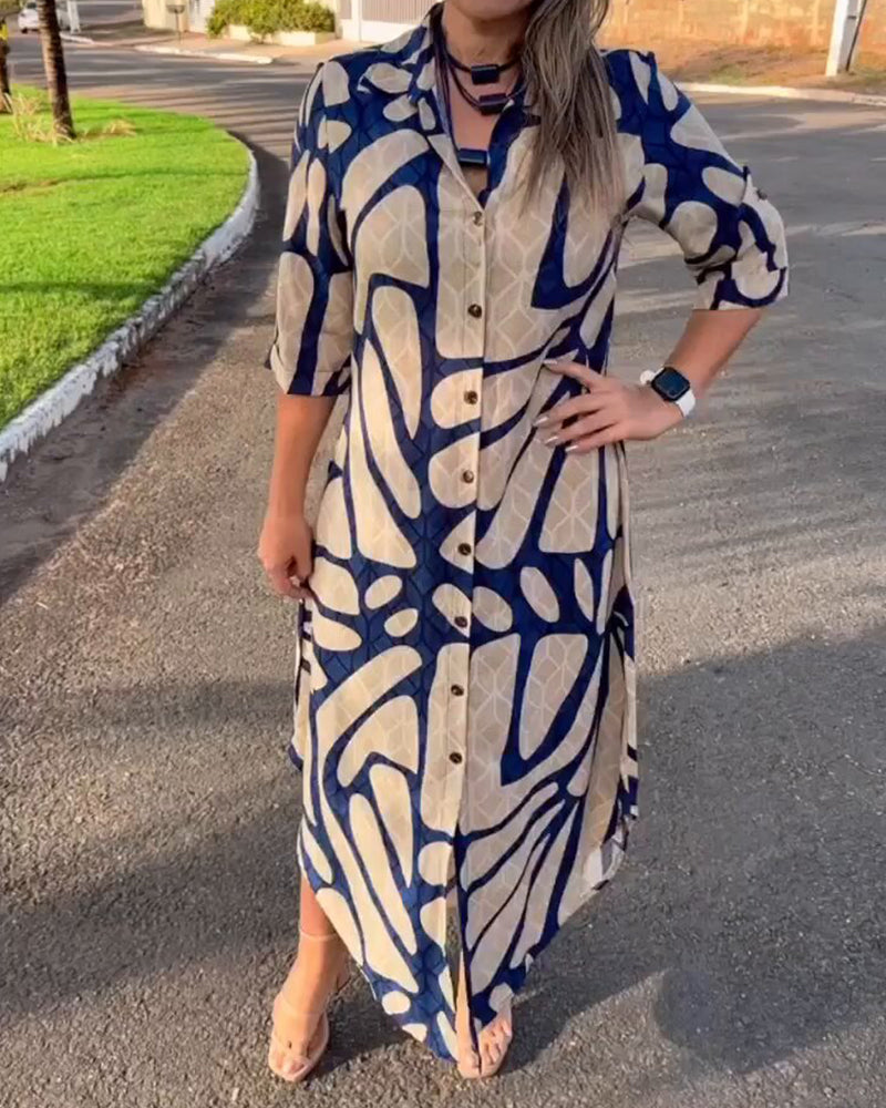 SHENAE - VESTIDO CAMISERO ESTAMPADO ELEGANTE