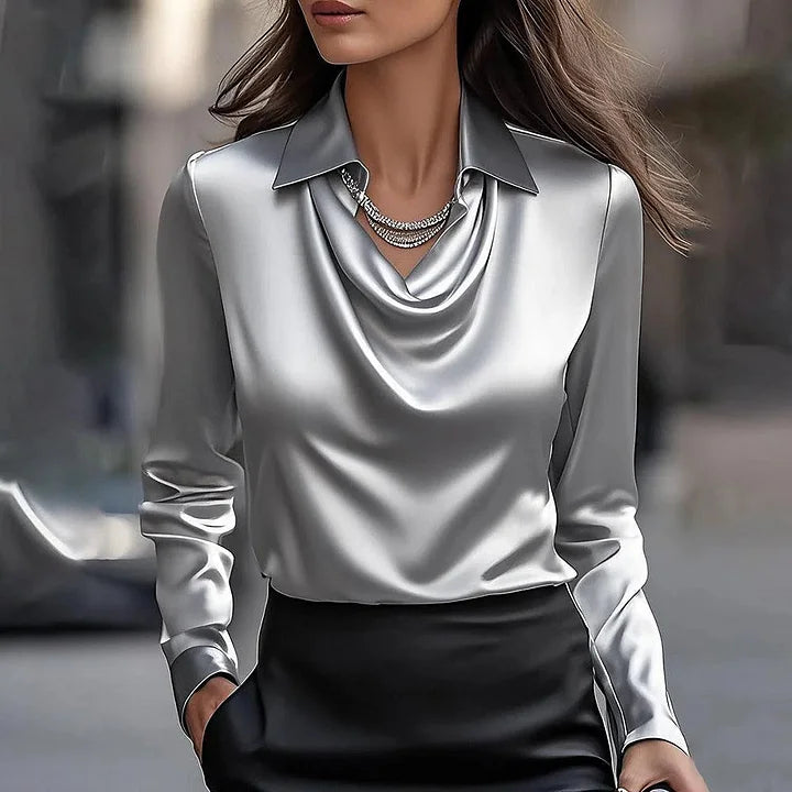 SELENA - BLUSA DE SATÉN DE LUJO CON ESCOTE SUAVE