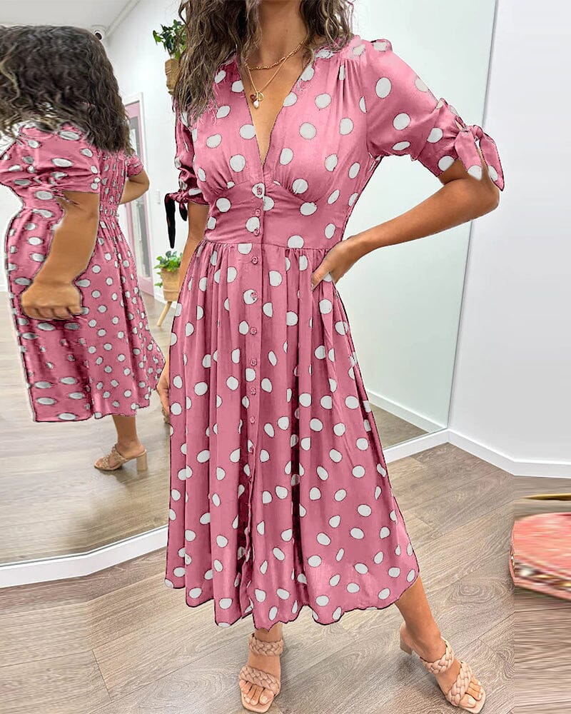 SAINTCLAIR - VESTIDO SWEETHEART CON ESCOTE EN V PROFUNDO Y LUNARES