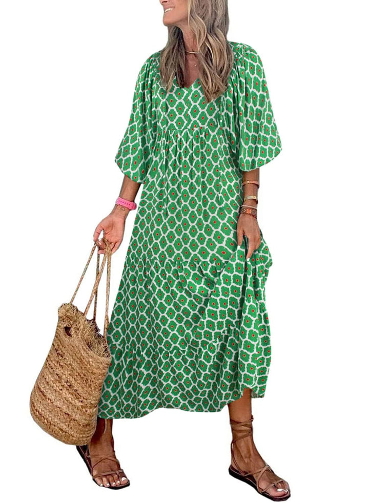 ROMINA - MAXI BOHO CHIC CON MANGAS ABULLONADAS