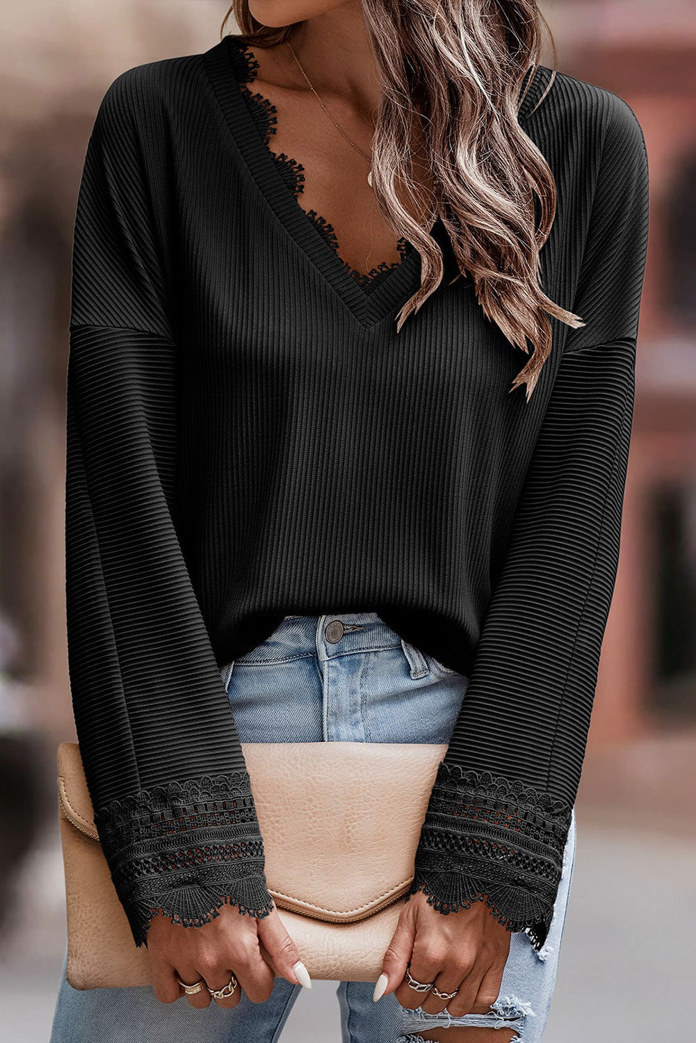 Olivia™ - Suéter de punto con cuello en V y mangas largas, con estilo