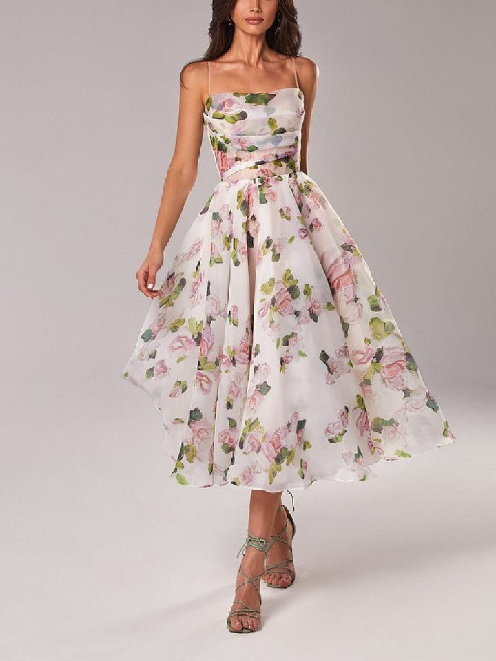 KESHIA - VESTIDO SUSPENSORIO CON ESTAMPADO SOFISTICADO