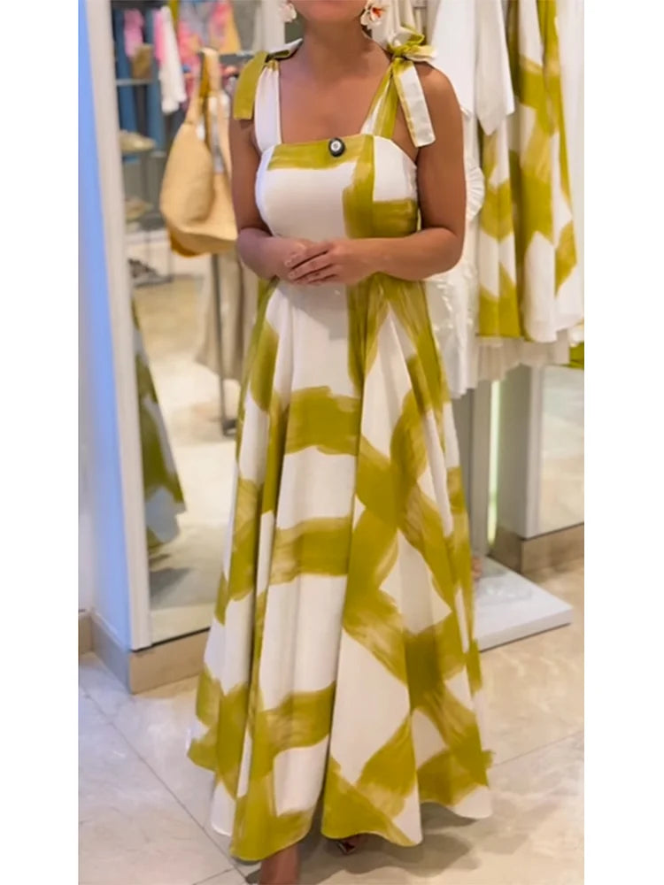 KAIRIE - VESTIDO SIN TIRANTES DE LINO CON DISEÑO DE PINCELADAS