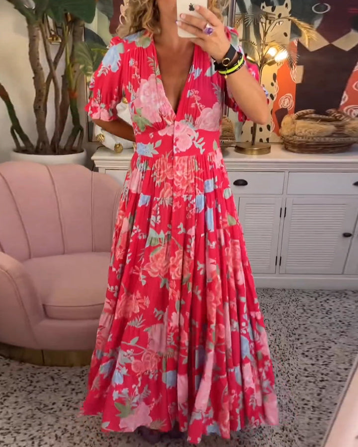 Catrisa™ - Vestido con Bolsillo y Escote en V con Estampado Floral