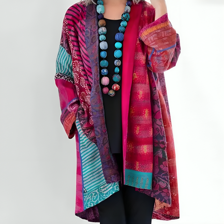 ALICIA - CARDIGAN CON FLECOS Y ESTAMPADO COLORIDO