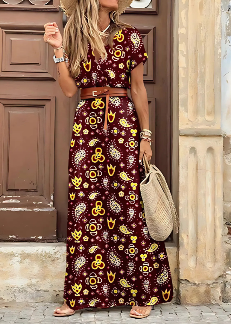 BRYNLEIGH - VESTIDO MAXI CON CINTURÓN DE PAISLEY ELEGANTE