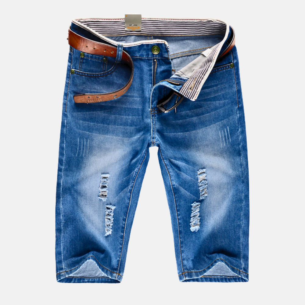 ELIAS - SHORTS DE MEZCLILLA CON BORDES DESGARRADOS