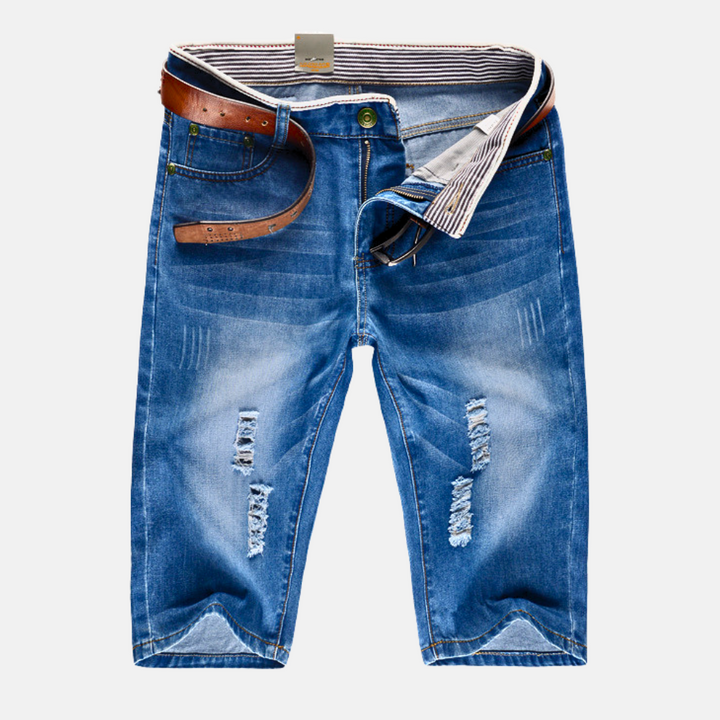 ELIAS - SHORTS DE MEZCLILLA CON BORDES DESGARRADOS