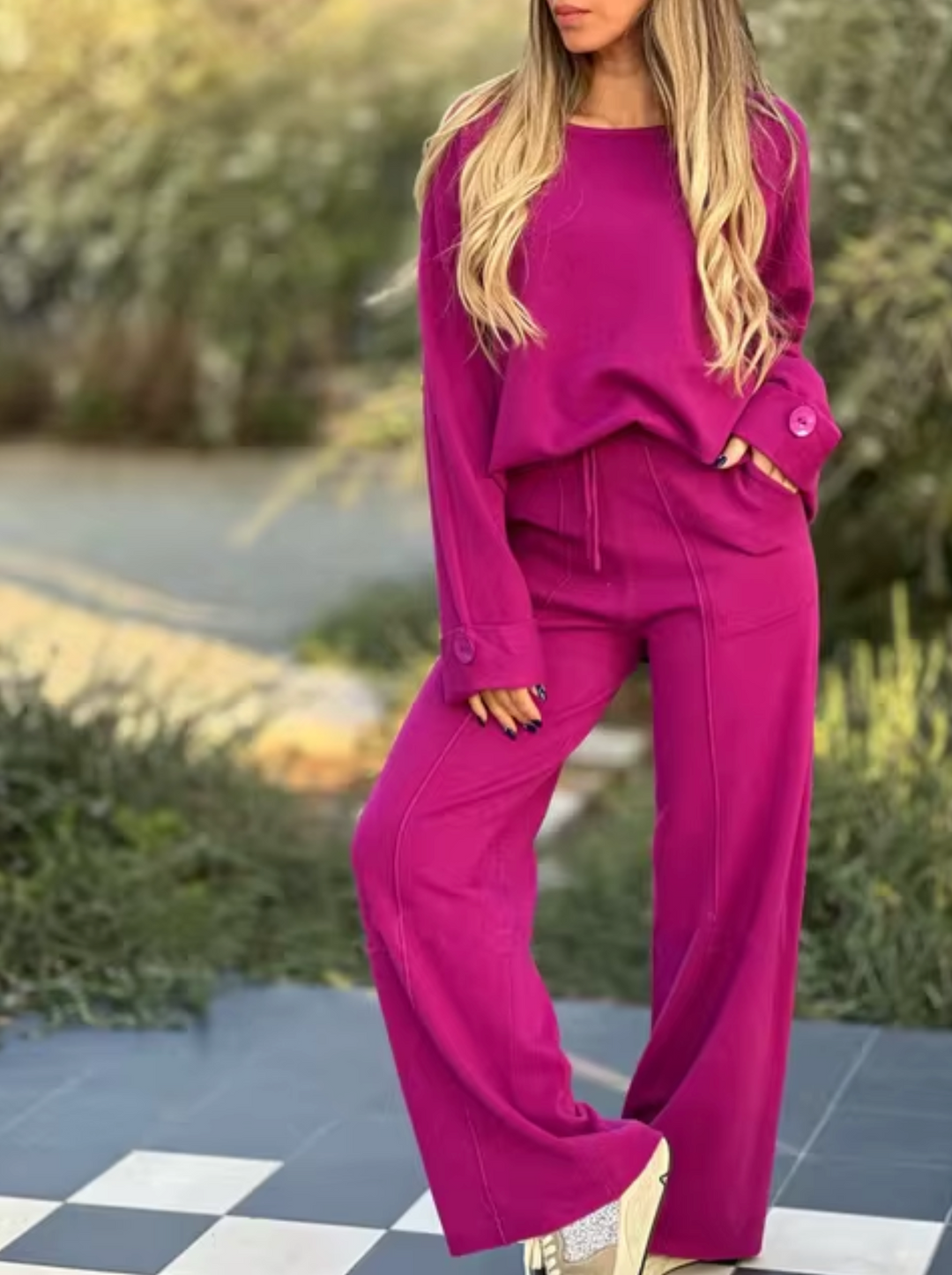 LAIDA - CONJUNTO DE LOUNGEWEAR DE PIERNA ANCHA