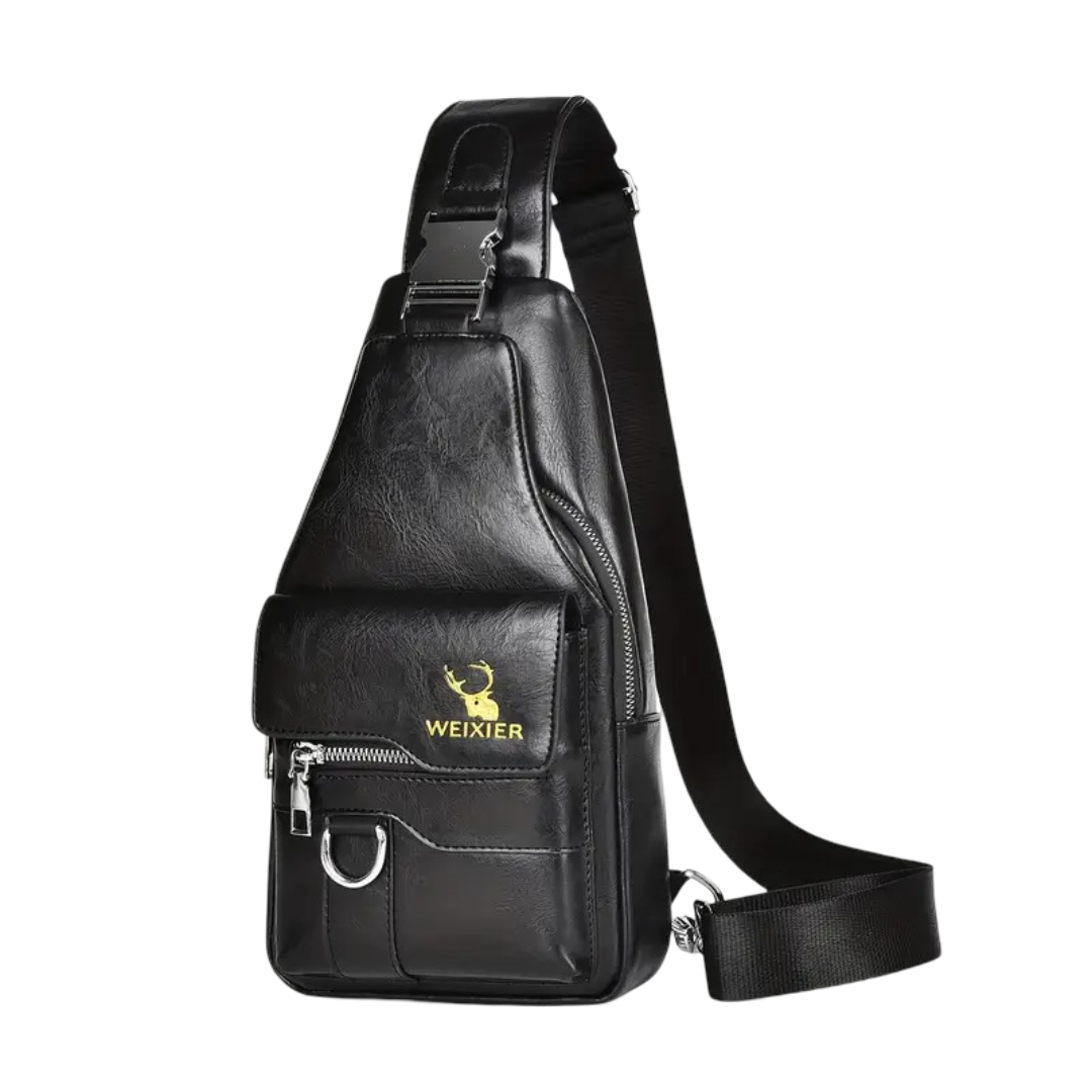 Daxton | Bolsa Bandolera Vertical de Cuero con Solapa Segura y Cierres