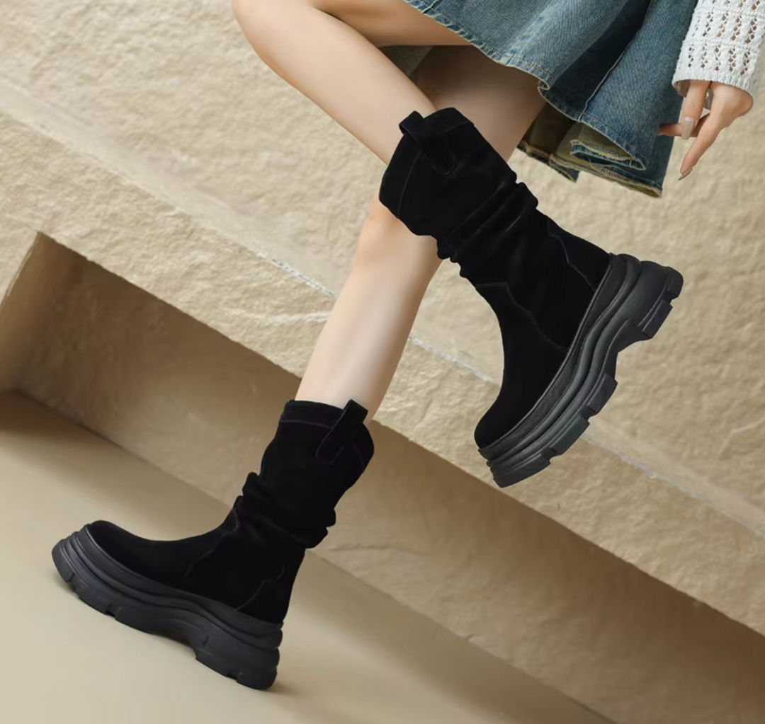 Ella – Botas con Plataforma Gruesa de Cuero
