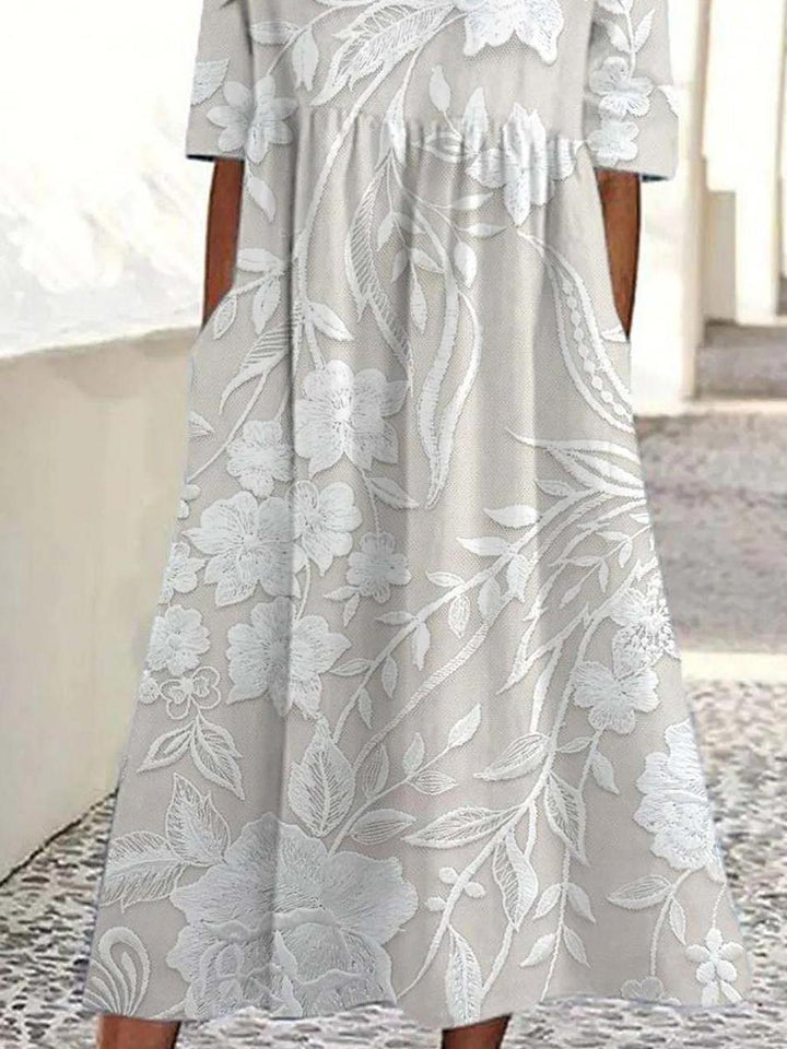 Vestido Midi Básico de Cuello Redondo y Manga Corta
