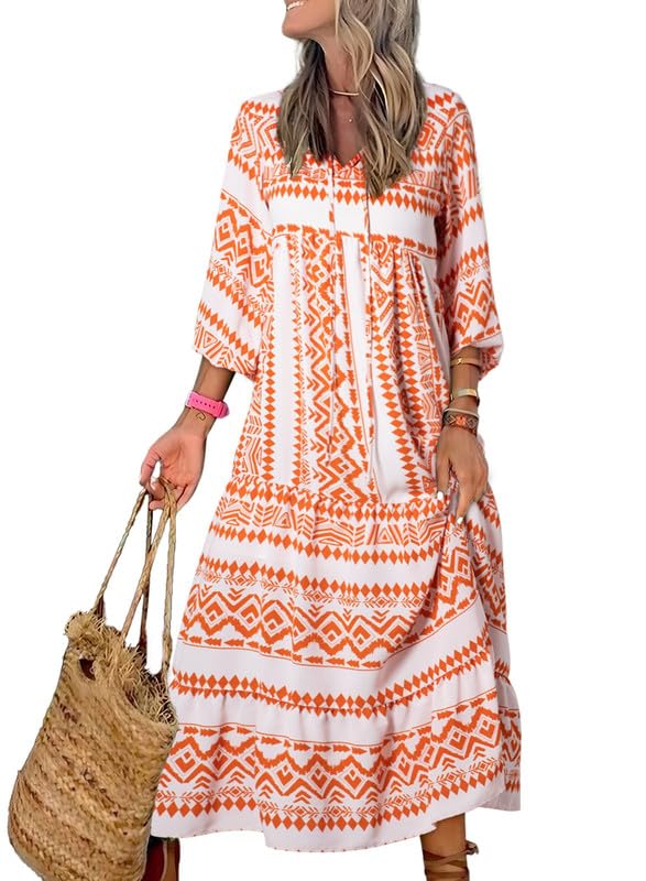 ROMINA - MAXI BOHO CHIC CON MANGAS ABULLONADAS