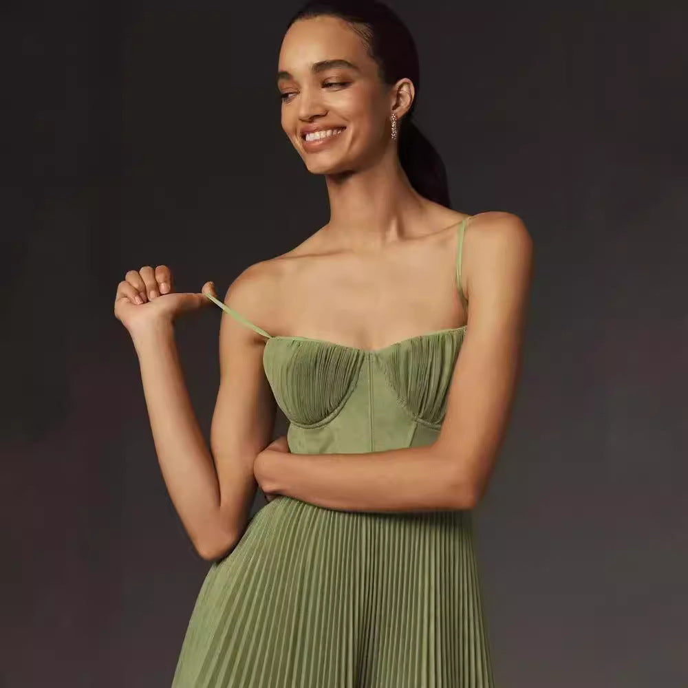 FARMA - VESTIDO MIDI PLISADO SIN TIRANTES