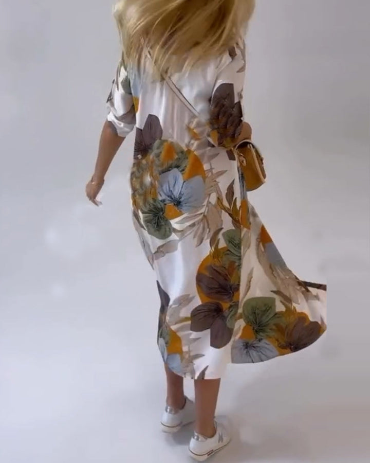 JOPLIN - VESTIDO CASUAL CON ESTAMPADO DE HOJAS Y CUELLO SOLAPA