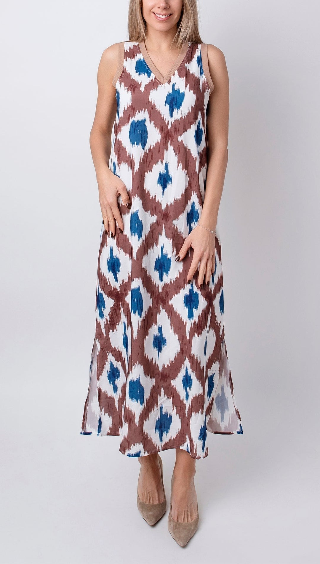 BEXLEY - VESTIDO CON TIRANTES Y ESCOTE EN V DE PATCHWORK GEOMÉTRICO