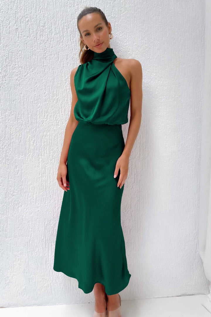 CAI - VESTIDO MAXI DE SATÍN CON CUELLO HALTER