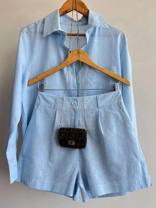 TALLULAH - CONJUNTO RELAJADO DE BLUSA Y SHORTS DE LINO