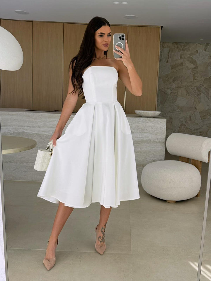 LUETTA - VESTIDO MIDI SIN TIRANTES DE ELEGANCIA MODERNA DE VERANO