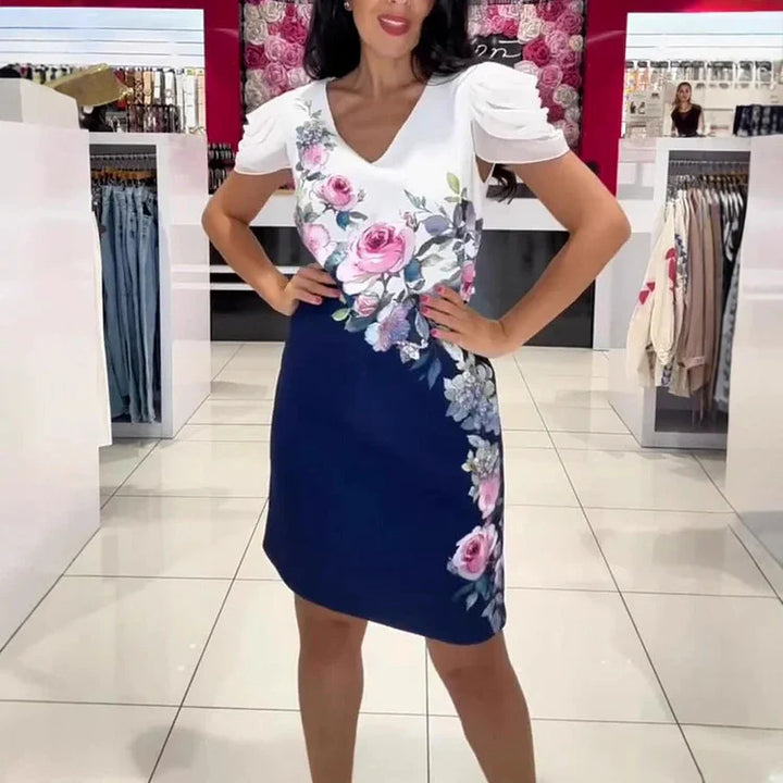 SHIR - VESTIDO CON ESCOTE EN V Y ESTAMPADO IRREGULAR DE ROSAS