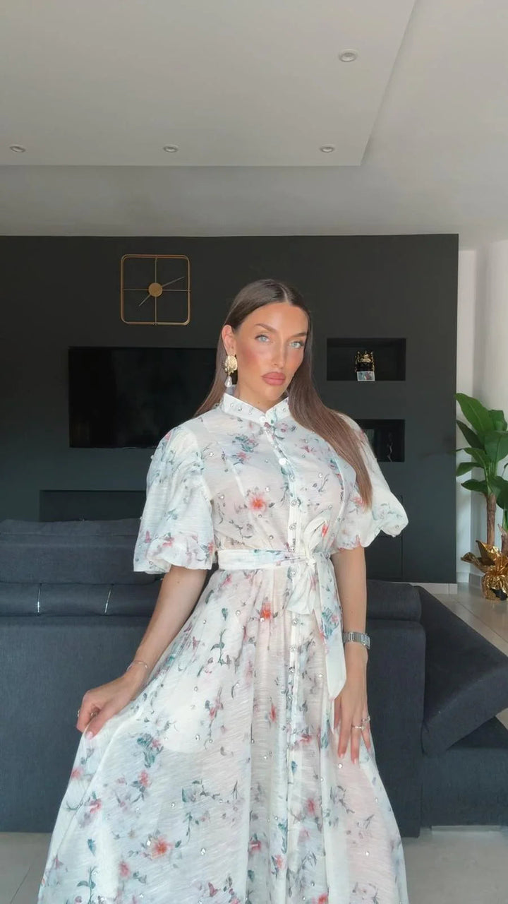 WINONA - VESTIDO MAXI BOHO CON CINTURÓN Y MANGAS