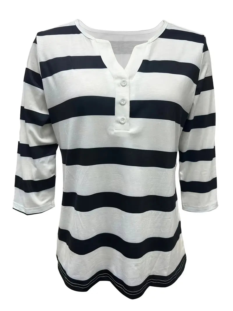 EIRAH - BLUSA ESENCIAL CON ESCOTE EN V Y ESTAMPADO DE RAYAS