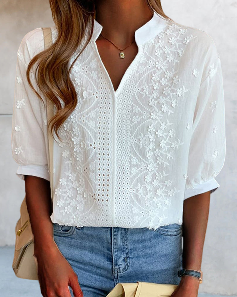 BREELYN - BLUSA DE MANGAS ABULLONADAS DE ENCAJE