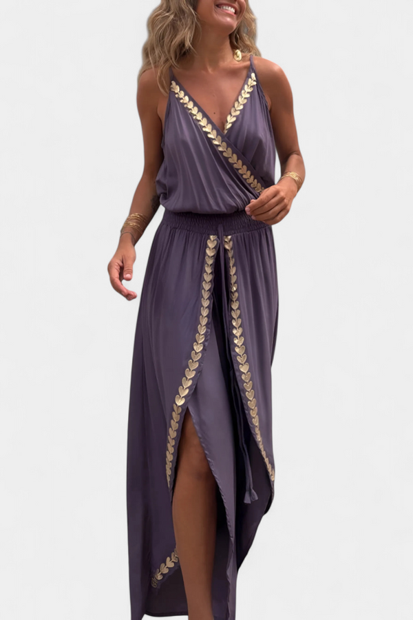 DONELLA - MONO ELEGANTE DE PIERNA ANCHA CON ESCOTE EN V Y BORDADO