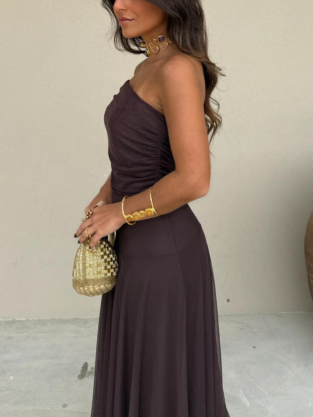 JAYLA - VESTIDO ASIMÉTRICO DE MALLA DE UN HOMBRO