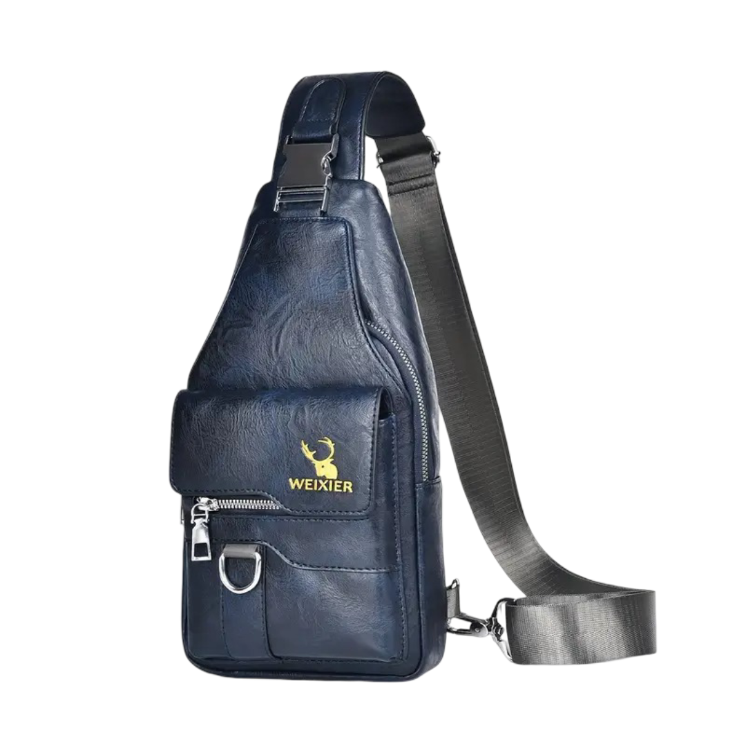 Daxton | Bolsa Bandolera Vertical de Cuero con Solapa Segura y Cierres