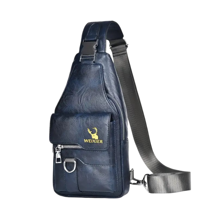 Daxton | Bolsa Bandolera Vertical de Cuero con Solapa Segura y Cierres