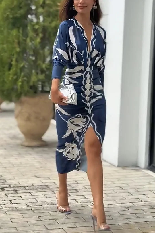 EUGENIA - VESTIDO CON ESTAMPADO INSPIRADO EN BRASIL, FRUNCIDO Y CON ABERTURA