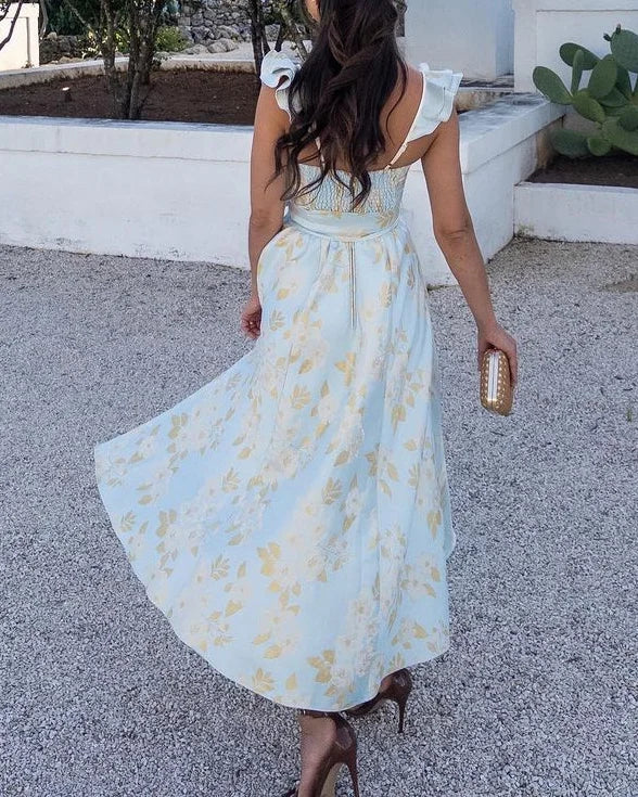 BRUNA - VESTIDO ESTAMPADO CON MANGA MARIPOSA Y CINTURÓN