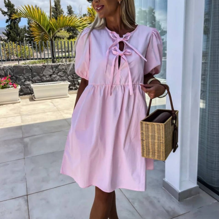 MISAKI - VESTIDO CHIC DE MANGAS ABULLONADAS CON LAZO