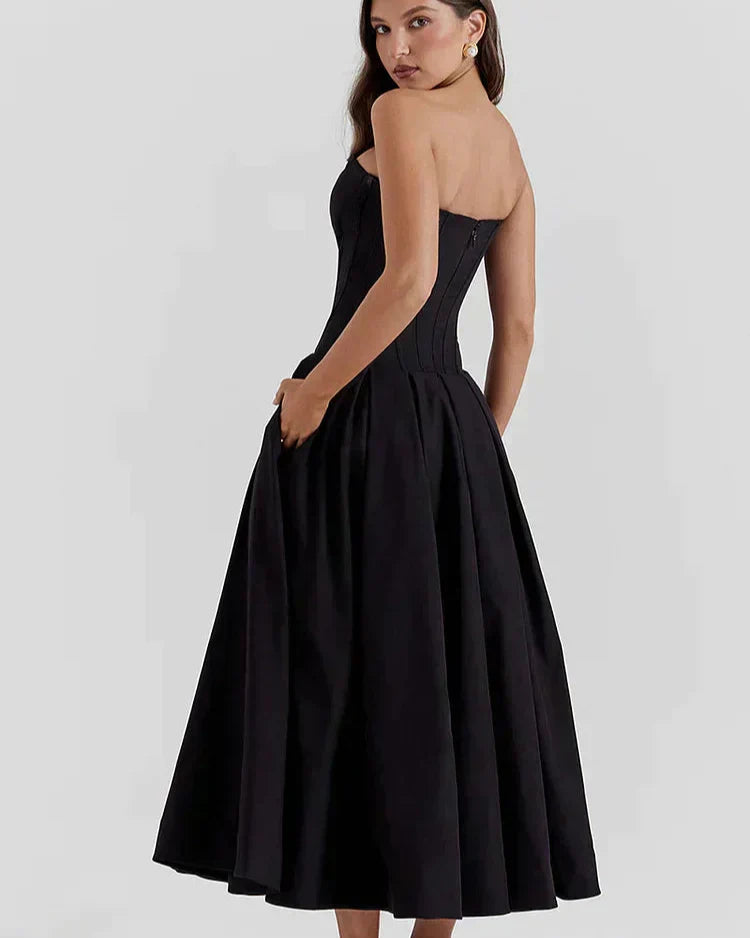 EMERSYN - ELEGANTE VESTIDO DE GALA SIN TIRANTES CON ESCOTE PROFUNDO EN V