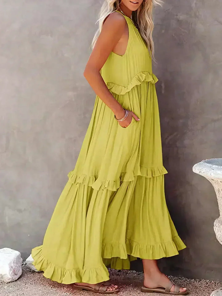 Emilia - Vestido Maxi Halter con Volantes