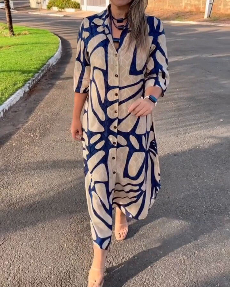 SHENAE - VESTIDO CAMISERO ESTAMPADO ELEGANTE