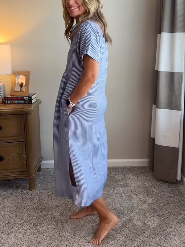 JOVIE - VESTIDO MAXI CLÁSICO ELEGANTE A RAYAS