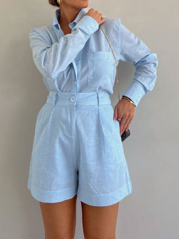 TALLULAH - CONJUNTO RELAJADO DE BLUSA Y SHORTS DE LINO