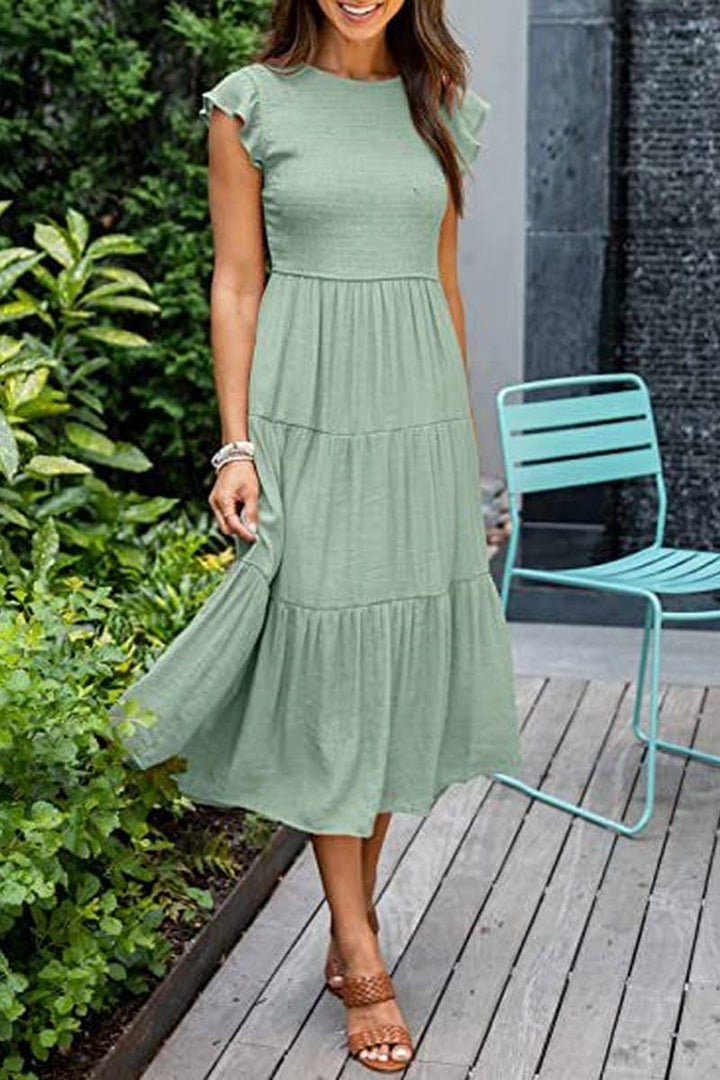 MARINEL - VESTIDO MIDI ELEGANTE FRUNCIDO